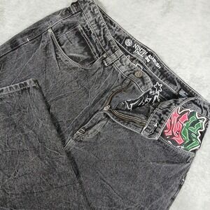 Ninth Fall Ambush Jeans Mens 36 Acid Wash Black Denim Embroidered Graffiti Snake